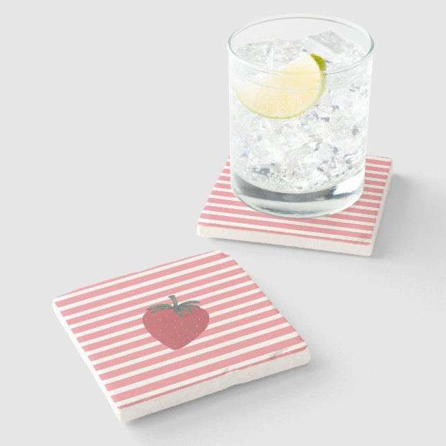 Dessous-de-verre En Pierre Fruits de fraises rouges et rayures (Côté)