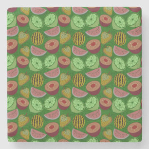 Dessous-de-verre En Pierre Fruits tropicaux motifs et vert arrière - plan