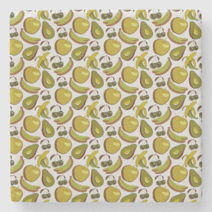 Dessous-de-verre En Pierre Fruits tropicaux sans couture motif jaune et blanc