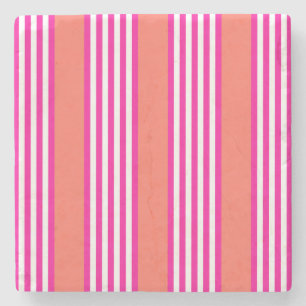 Dessous-de-verre En Pierre Fuchsia et corail vivant cinq bandes motif