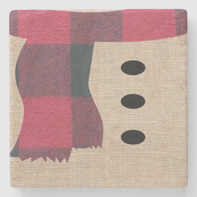 Dessous-de-verre En Pierre Fun Farmhouse Burlap Snowman Plaid Scarf & Buttes (Devant)