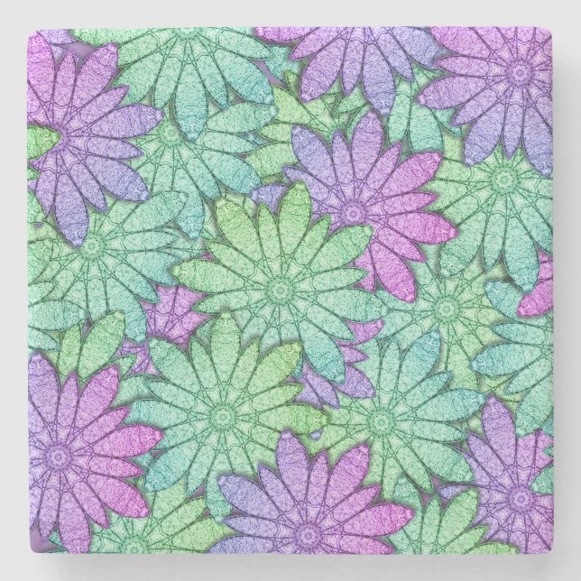 Dessous-de-verre En Pierre Fun Purple et Fleurs vertes (Devant)