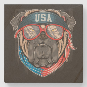 Dessous-de-verre En Pierre Funny USA Bandana Bulldog en lunettes