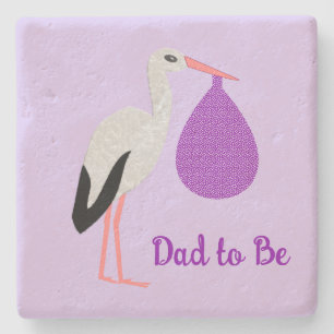 Dessous-de-verre En Pierre Futur papa cigogne bébé genre neutre violet