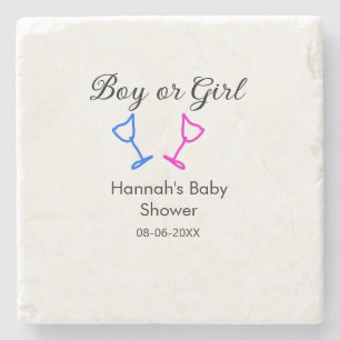 Dessous-de-verre En Pierre Garçon ou fille baby shower rose bleu verre nom da