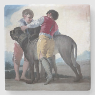 Dessous-de-verre En Pierre Garçons avec un chien Mastiff (par Francisco Goya)
