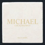 Dessous-de-verre En Pierre Garde de Marié Personnalisé Classique Or<br><div class="desc">Cadeaux de Garde de Marié Personnalisés Classiques avec le nom du garde de marié personnalisé, le titre et la date du mariage en style de police serif classique or. Également parfait pour le témoin, le père de la mariée et plus encore. Remarque : les détails de la feuille d'or sont...</div>