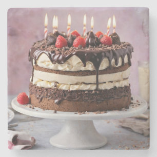Dessous-de-verre En Pierre Gâteau D'Anniversaire De Crème Chocolée Aux Fraise