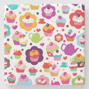 Dessous-de-verre En Pierre Gâteau de tasse et pot mignons de thé