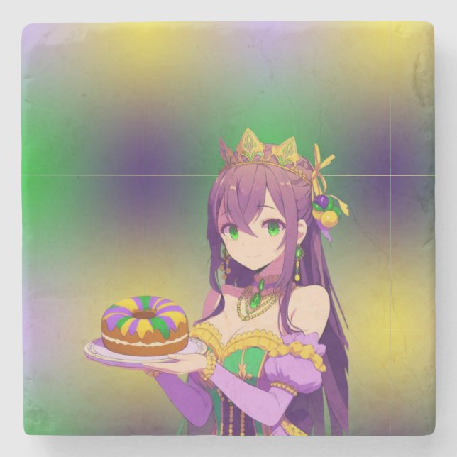 Dessous-de-verre En Pierre Gâteau des rois d'Anime Mardi Gras (Devant)