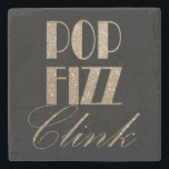 Dessous-de-verre En Pierre Gatsby party Gold et Black Pop Fizz Clink<br><div class="desc">Faux Gold foil Pop Fizz Clink party fournitures pour la fête de la Saint-Sylvestre de style Great Gatsby,  soirée de mariage Art déco,  1920s bachelor party favors.</div>