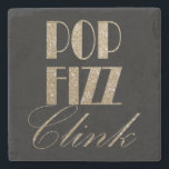 Dessous-de-verre En Pierre Gatsby party Gold et Black Pop Fizz Clink<br><div class="desc">Faux Gold foil Pop Fizz Clink party fournitures pour la fête de la Saint-Sylvestre de style Great Gatsby,  soirée de mariage Art déco,  1920s bachelor party favors.</div>