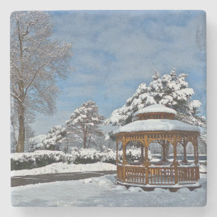 DESSOUS-DE-VERRE EN PIERRE "GAZEBO DANS LA NEIGE"