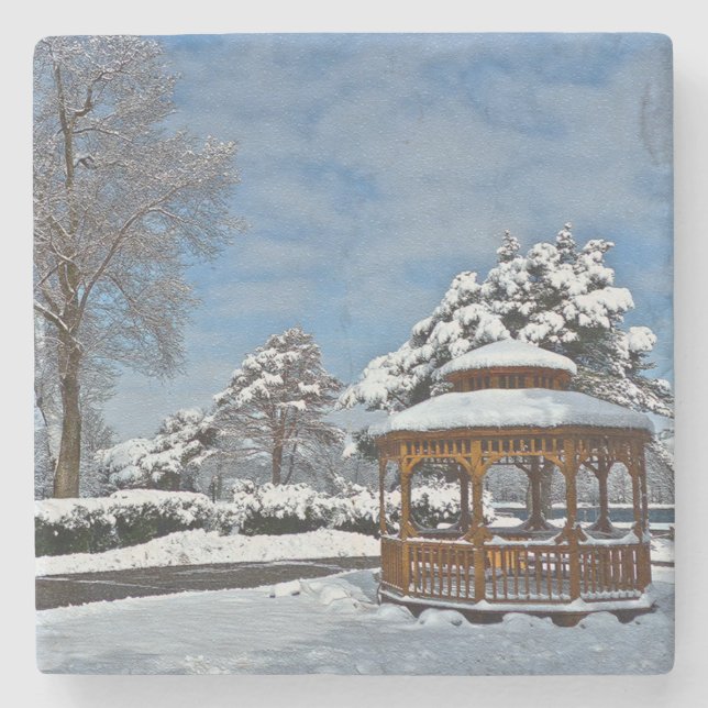 DESSOUS-DE-VERRE EN PIERRE "GAZEBO DANS LA NEIGE" (Devant)