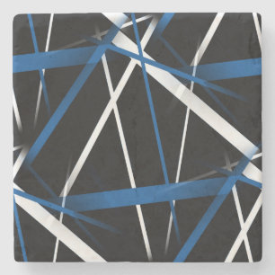 Dessous-de-verre En Pierre Géométrie Urbaine Noir Blanc Bleu