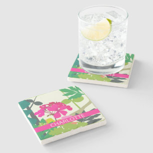 Dessous-de-verre En Pierre Geraniums en fleurs roses chaudes fleuriste Nom pe