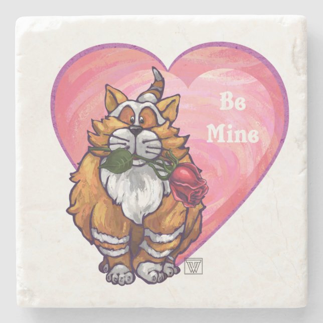 Dessous-de-verre En Pierre Ginger Cat Saint-Valentin (Devant)