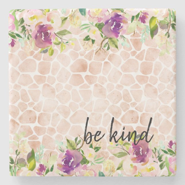 Dessous-de-verre En Pierre Girafe de Pêche florale Girls Imprimer Aquarelle (Devant)