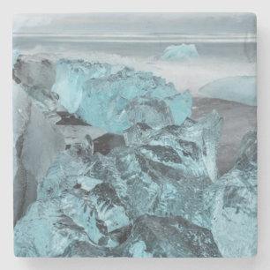 Dessous-de-verre En Pierre Glace bleue sur la plage, paysage marin, Islande