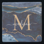 Dessous-de-verre En Pierre Glam Navy Blue Gold Agate Géode Parties scintillan<br><div class="desc">Glam Moderne Marine Bleu Parties scintillant Or Étincelle Agate Géode Pierre Élégante Feminine Monogramme Nom du script Souris Pad</div>