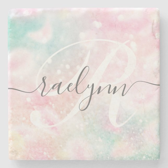 Dessous-de-verre En Pierre Glam Parties scintillant rose Pastel Motif fille (Devant)