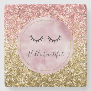 Dessous-de-verre En Pierre Glam Pink Gold Parties scintillant Black Eyelashes