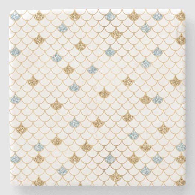 Dessous-de-verre En Pierre Glitzy Mermaid Blue Gold Sparkle (Devant)