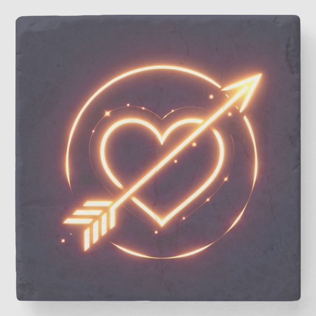 Dessous-de-verre En Pierre glowing image of a heart with cupid's arrow (Devant)