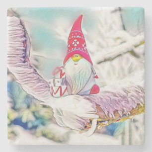 Dessous-de-verre En Pierre Gnomes dans la peinture à l'aquarelle de la neige