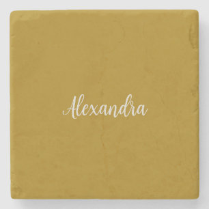 Dessous-de-verre En Pierre Gold Color Minimalist Plain Ajouter Nom Calligraph