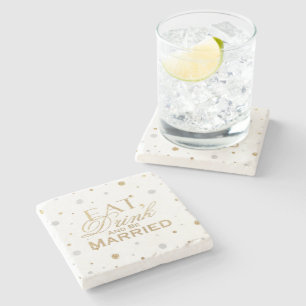 Dessous-de-verre En Pierre Gold Confetti Manger Boire et être marié