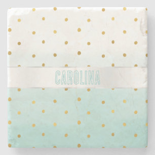 Dessous-de-verre En Pierre Gold Confetti Mint Aquarelle Nom
