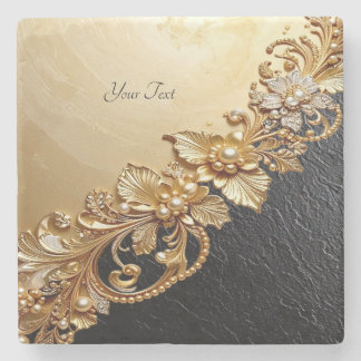 Dessous-de-verre En Pierre Gold Floral Embellishments Stone Coaster