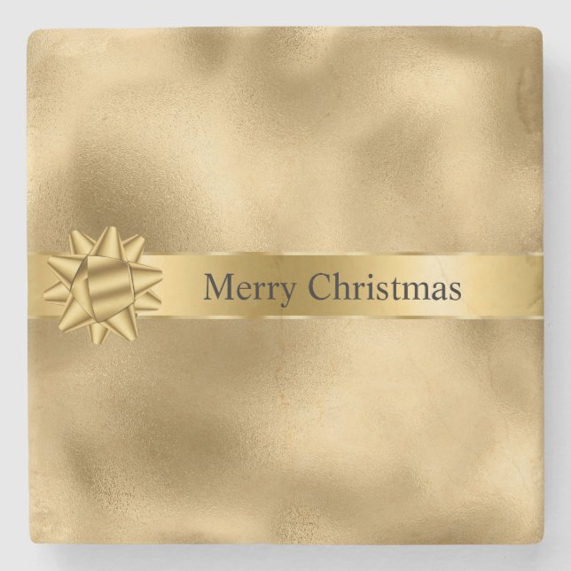 Dessous-de-verre En Pierre Gold Glam Ribbon et Bow Christmas (Devant)