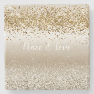 Dessous-de-verre En Pierre Gold White Sparkle Parties scintillant Paix Amour