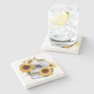 DESSOUS-DE-VERRE EN PIERRE GOLDEN BLOOM SKULL