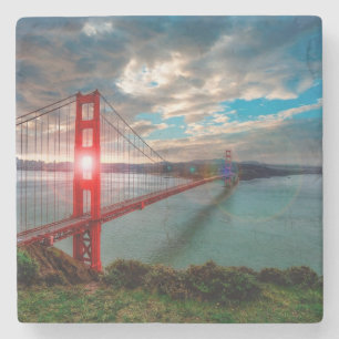 Dessous-de-verre En Pierre Golden gate bridge avec Sun brillant
