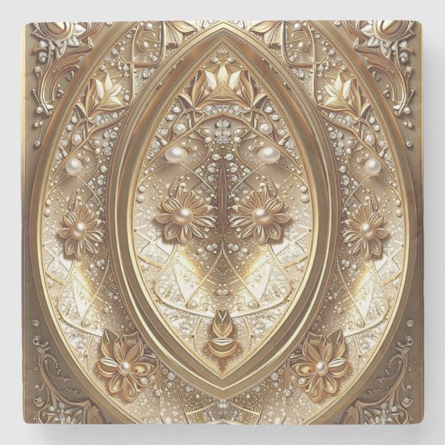 Dessous-de-verre En Pierre Golden Ornate Frame Stone Coaster (Devant)