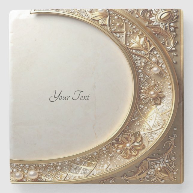 Dessous-de-verre En Pierre Golden Ornate Frame Stone Coaster (Devant)