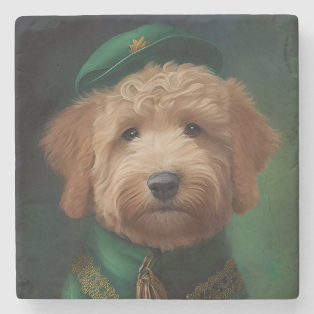 Dessous-de-verre En Pierre Goldendoodle Dog en tenue de la Saint Patrick (Devant)