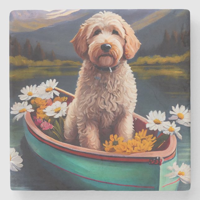 Dessous-de-verre En Pierre Goldendoodle on a Paddle : Une aventure Pittoresqu (Devant)