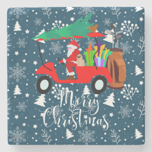 Dessous-de-verre En Pierre Golf noël Santa Claus équitation voiturette golf