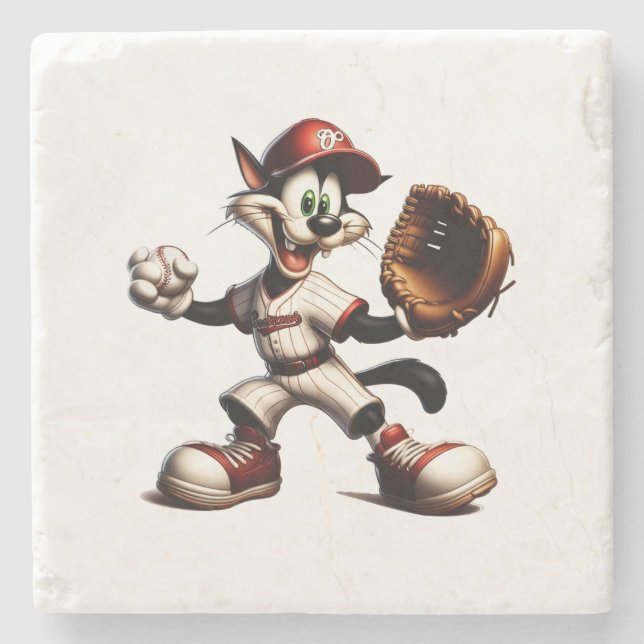 Dessous-de-verre En Pierre Goofy Cat Baseball Pitcher Monte (Devant)