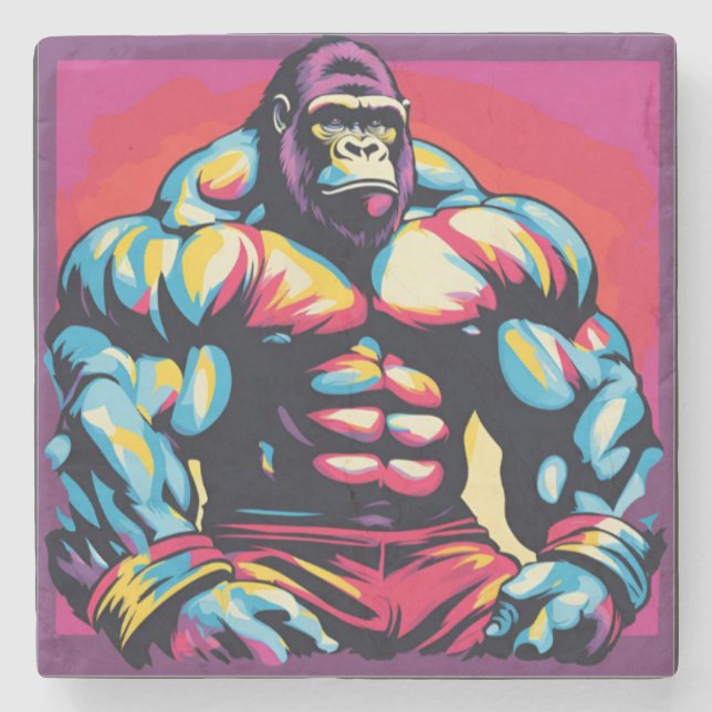 Dessous-de-verre En Pierre Gorilla Bodybuilder Lifter Pop Art Dessin (Devant)