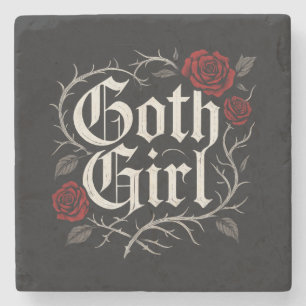 Dessous-de-verre En Pierre Goth Girl Red Rose Thorns Typographie Floral Gothi