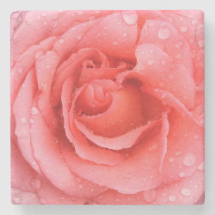 Dessous-de-verre En Pierre Gouttes d'eau de rose rouge romantique