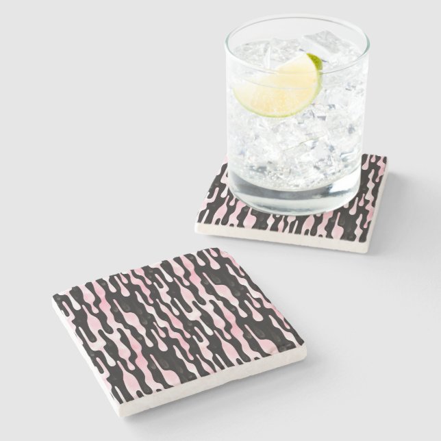 Dessous-de-verre En Pierre Gouttes Rose Noir (Côté)