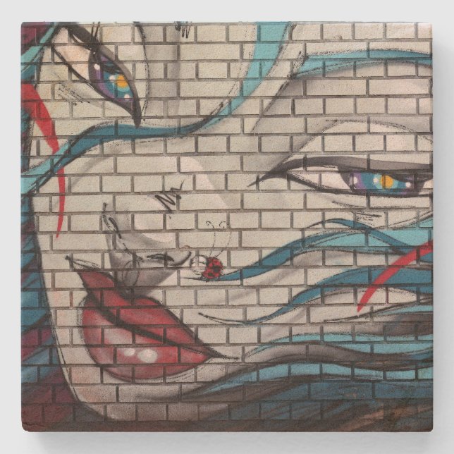 Dessous-de-verre En Pierre Graffiti de fille asiatique  (Devant)