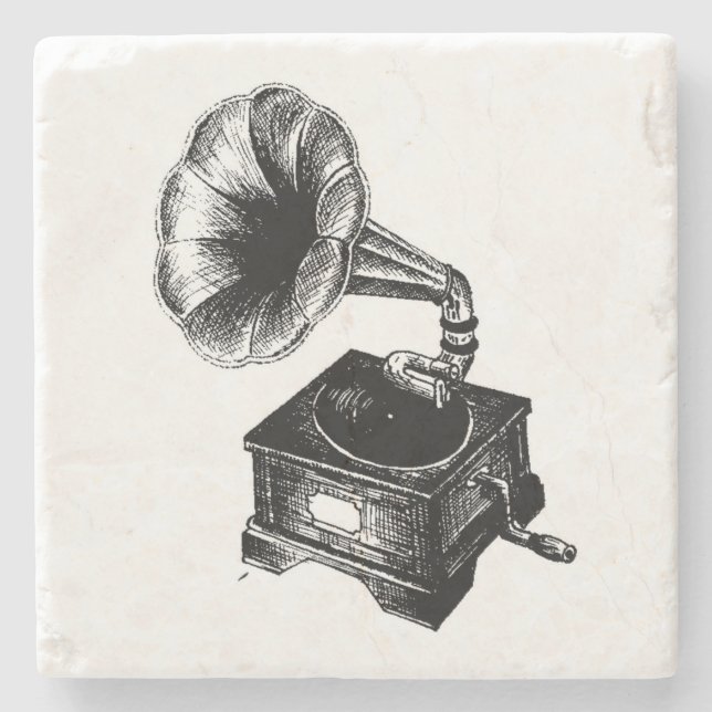 Dessous-de-verre En Pierre Gramophone de Collection (Devant)