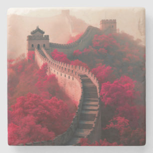 Dessous-de-verre En Pierre Grande Muraille de Chine en automne - Rouge Pittor
